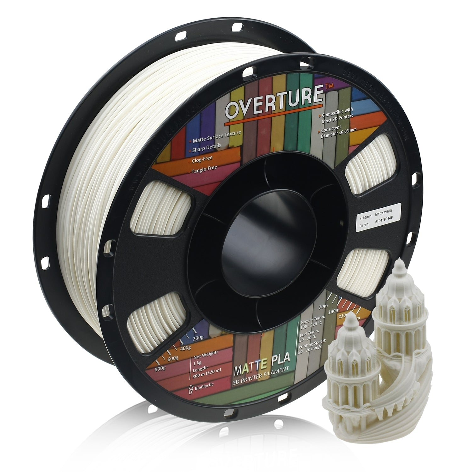 OVERTURE PLA Matte Filament 1.75mm Matte Black PLA